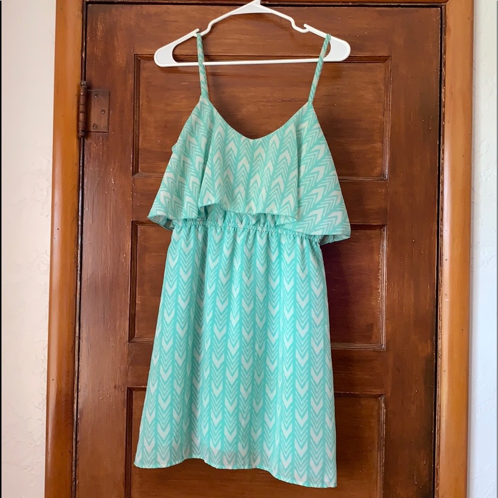 Aquamarine and white mini dress